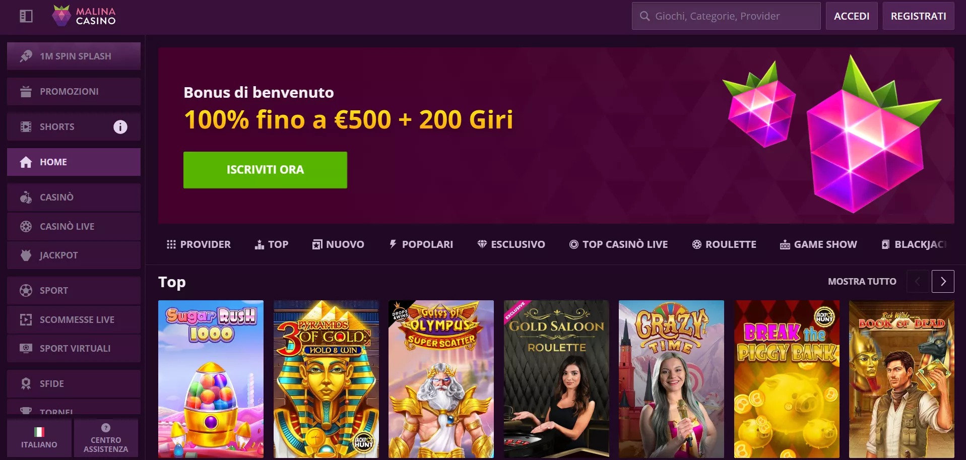 Malina Casino Pagina principale