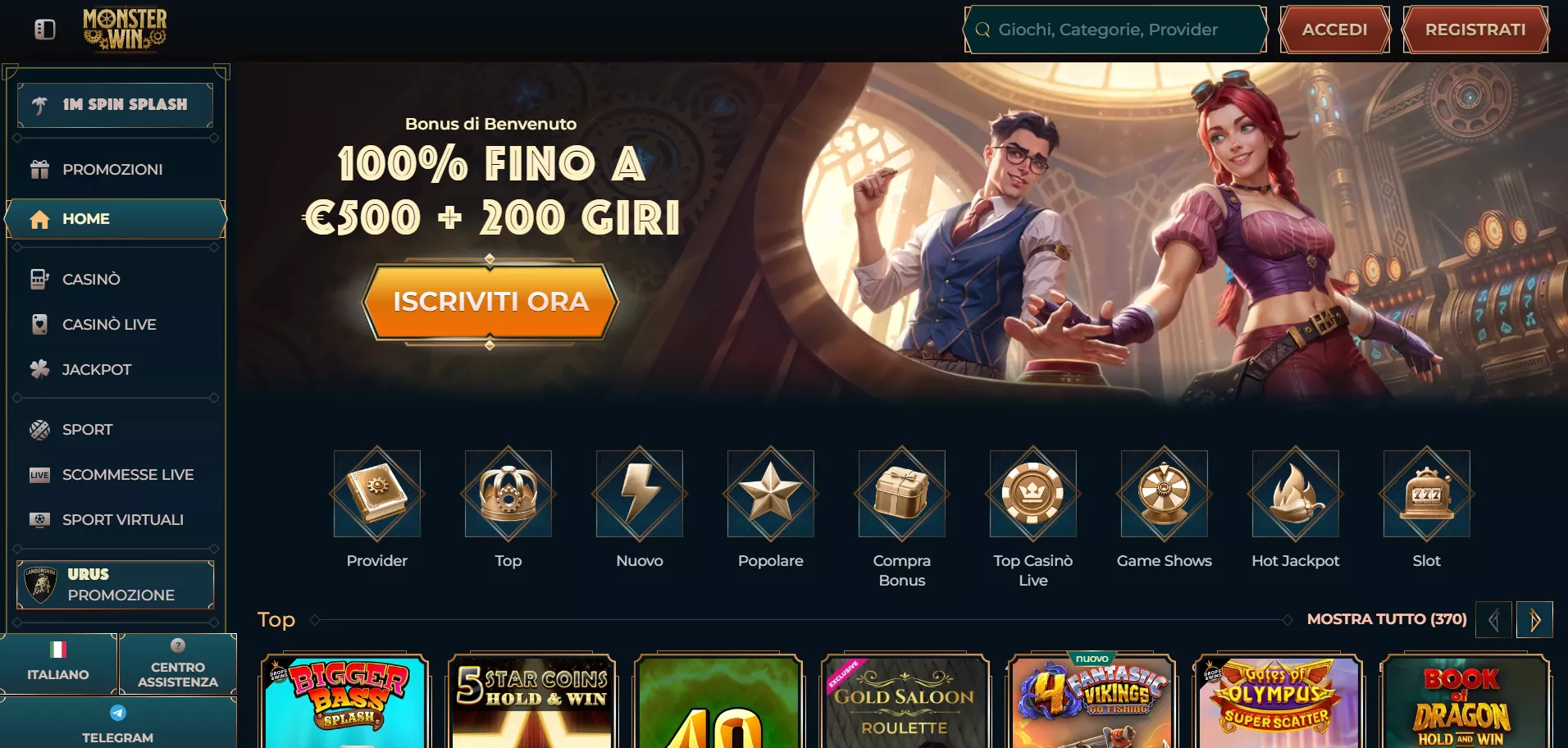 MonsterWin Pagina principale
